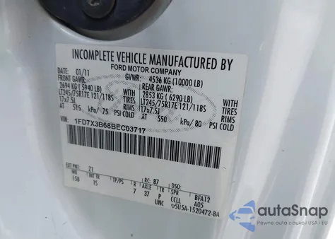 2011 Ford F-350 Xl из США, поврежденный, VIN 1FD7X3B68BEC03717